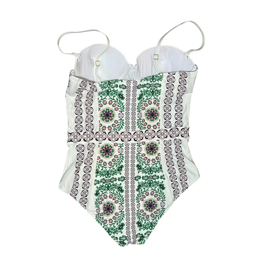 Tory Burch Garden Party Underwire One piece swimsuit balconette sz L resort wear